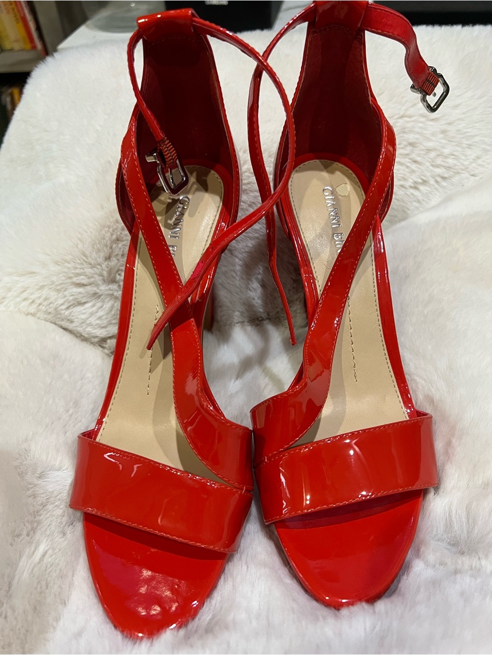 Gianni Bini Vibrant Red Patent Strappy High-Heel Sandals